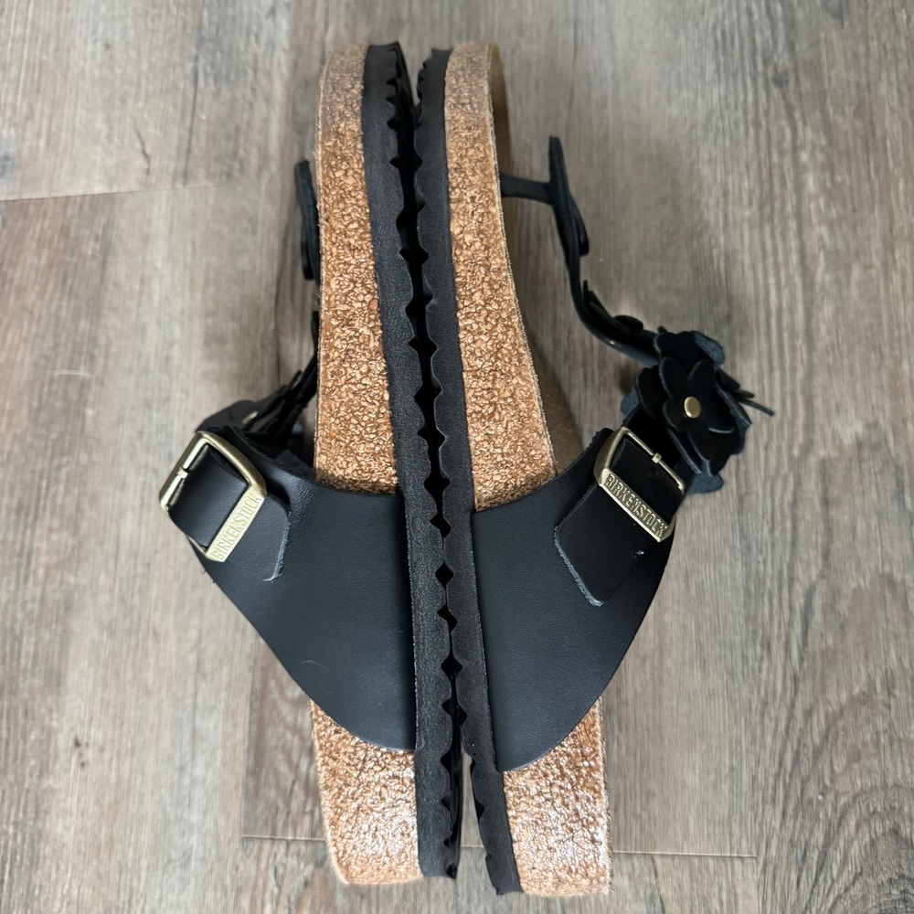 Birkenstock Gizeh Black Floral Leather Thong Sandals Womens 41 W10 M8 Germany - Picture 7 of 12